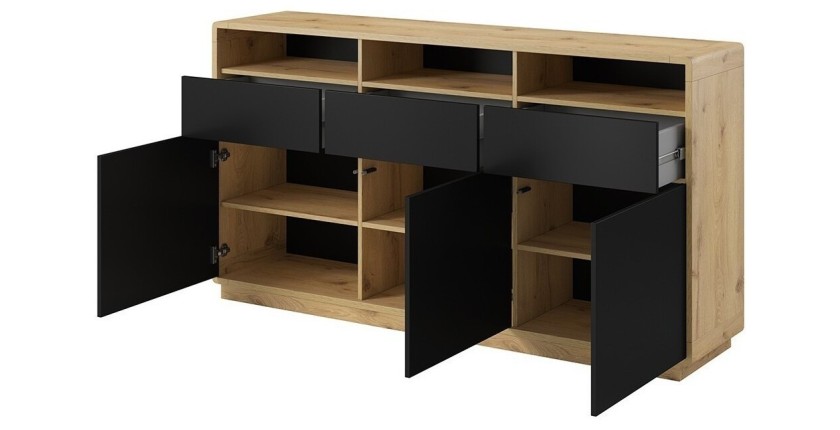 Buffet 180cm collection VILLA. Couleur chêne et noir. LED intégrées