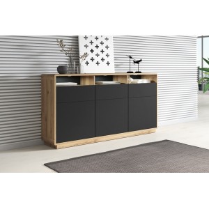 Buffet 180cm collection VILLA. Couleur chêne et noir. LED intégrées