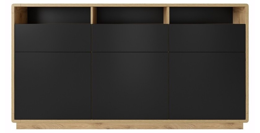 Buffet 180cm collection VILLA. Couleur chêne et noir. LED intégrées