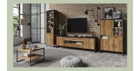 Vaisselier style industriel avec éclairage LED intégrée collection MILO. Coloris épicéa et noir.
