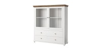 Vaisselier avec LED intégrées collection ASSIA. Coloris frêne blanc et chêne. 2 Portes et 2 Tiroirs