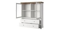 Vaisselier avec LED intégrées collection ASSIA. Coloris frêne blanc et chêne. 2 Portes et 2 Tiroirs
