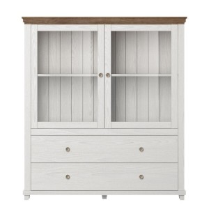 Vaisselier avec LED intégrées collection ASSIA. Coloris frêne blanc et chêne. 2 Portes et 2 Tiroirs