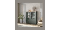 Vaisselier avec LED intégrées collection ASSIA. Coloris vert et chêne. 2 Portes et 2 Tiroirs
