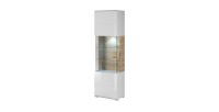Vitrine design collection OHIO modèle haut + LED. Coloris blanc et finition aspect chêne.