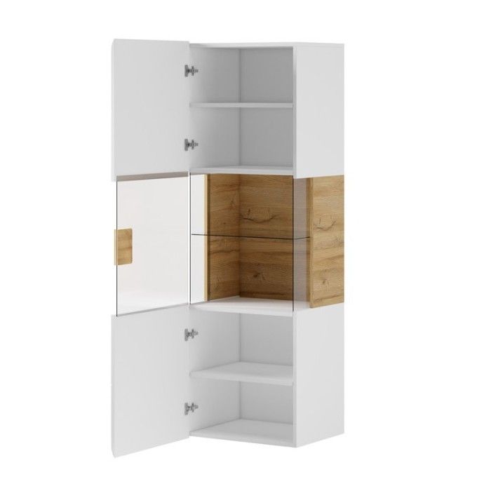 Vitrine suspendue + LED collection OHIO coloris blanc et finitions chêne.