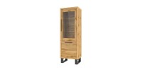 Vitrine coloris chêne collection MILO. Finition noires. Meuble idéal pour votre salle à manger.
