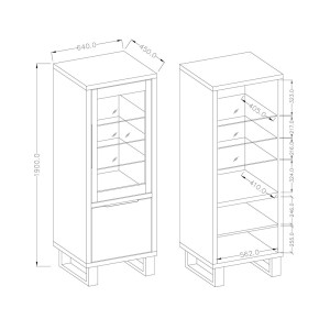 Vitrine coloris chêne collection MILO. Finition noires. Meuble idéal pour votre salle à manger.