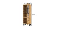 Vitrine coloris chêne collection MILO. Finition noires. Meuble idéal pour votre salle à manger.