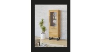Vitrine coloris chêne collection MILO. Finition noires. Meuble idéal pour votre salle à manger.