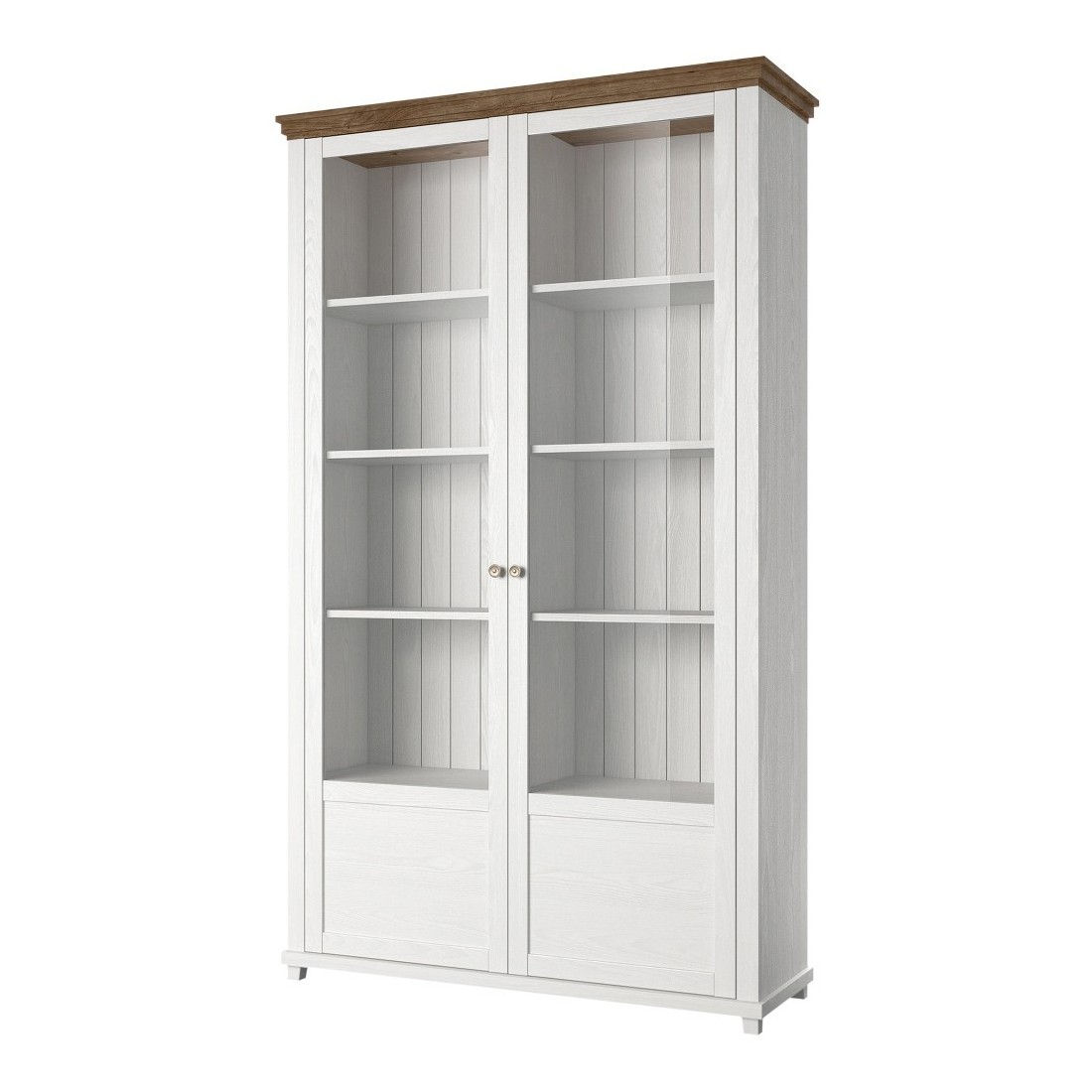 Vitrine large 2 portes avec LED intégrées collection ASSIA. Couleur frêne blanc et chêne.