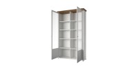 Vitrine large 2 portes avec LED intégrées collection ASSIA. Couleur frêne blanc et chêne.