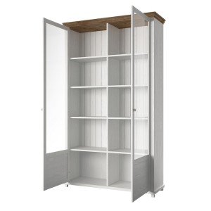 Vitrine large 2 portes avec LED intégrées collection ASSIA. Couleur frêne blanc et chêne.