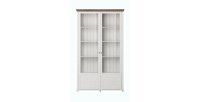 Vitrine large 2 portes avec LED intégrées collection ASSIA. Couleur frêne blanc et chêne.