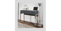 Bureau console avec 2 tiroirs collection MELTON coloris gris, pieds en fer chromés.
