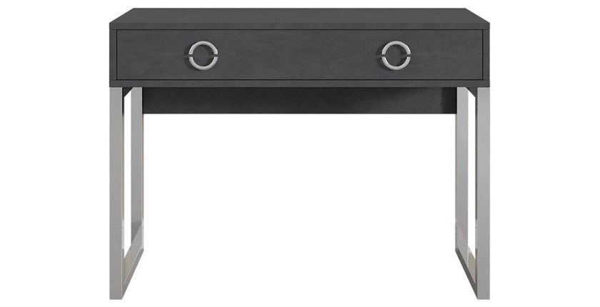 Bureau console avec 2 tiroirs collection MELTON coloris gris, pieds en fer chromés.