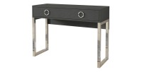 Bureau console avec 2 tiroirs collection MELTON coloris gris, pieds en fer chromés.