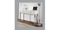 Bureau console avec 2 tiroirs collection MELTON coloris blanc, pieds en fer chromés.