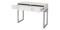 Bureau console avec 2 tiroirs collection MELTON coloris blanc, pieds en fer chromés.