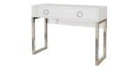 Bureau console avec 2 tiroirs collection MELTON coloris blanc, pieds en fer chromés.