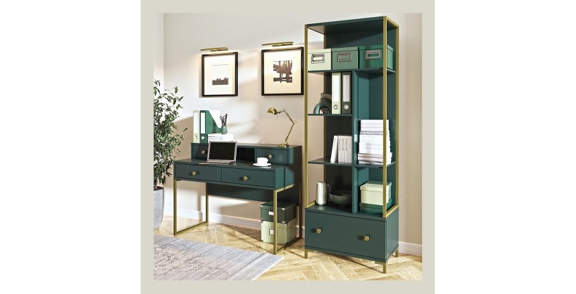 Bureau console avec 4 tiroirs collection DOUGLAS coloris vert et doré