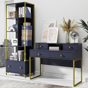 Bureau console avec 4 tiroirs collection DOUGLAS coloris bleu et doré