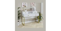 Ensemble de 2 meubles de bureau. Console et étagère collection DOUGLAS coloris blanc et doré