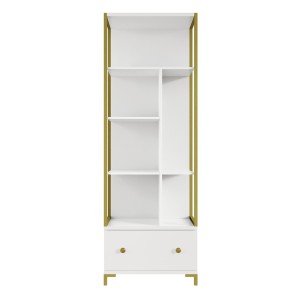 Ensemble de 2 meubles de bureau. Console et étagère collection DOUGLAS coloris blanc et doré