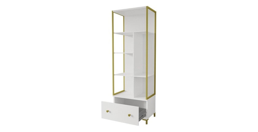 Ensemble de 2 meubles de bureau. Console et étagère collection DOUGLAS coloris blanc et doré