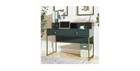 Ensemble de 2 meubles de bureau. Console et étagère collection DOUGLAS coloris vert et doré