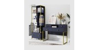 Ensemble de 2 meubles de bureau. Console et étagère collection DOUGLAS coloris bleu et doré