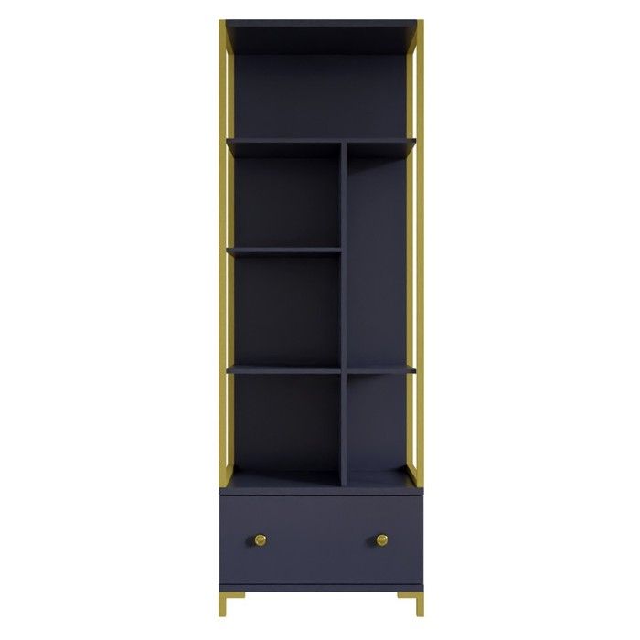 Ensemble de 2 meubles de bureau. Console et étagère collection DOUGLAS coloris bleu et doré