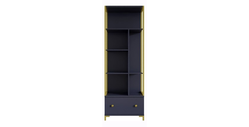 Ensemble de 2 meubles de bureau. Console et étagère collection DOUGLAS coloris bleu et doré