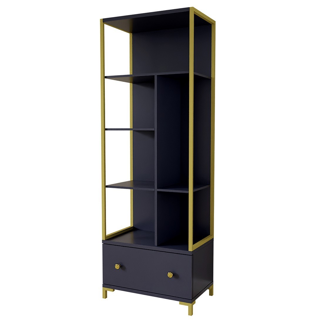 Ensemble de 2 meubles de bureau. Console et étagère collection DOUGLAS coloris bleu et doré