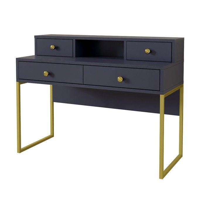 Ensemble de 2 meubles de bureau. Console et étagère collection DOUGLAS coloris bleu et doré