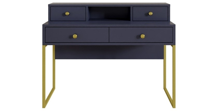 Ensemble de 2 meubles de bureau. Console et étagère collection DOUGLAS coloris bleu et doré