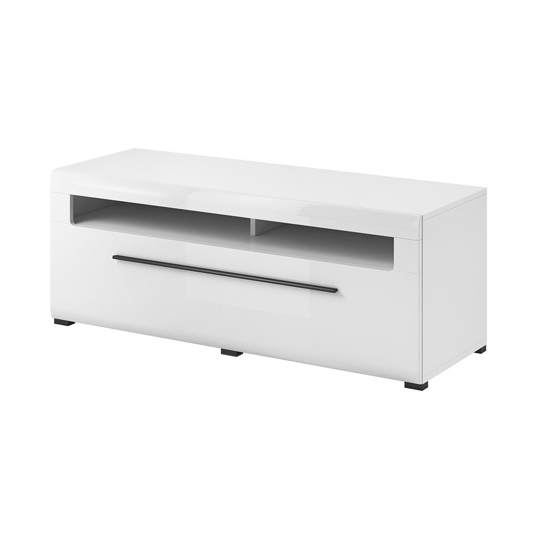 Meuble TV XL 160cm collection BREDA. Coloris blanc mat et blanc brillant. Style design.