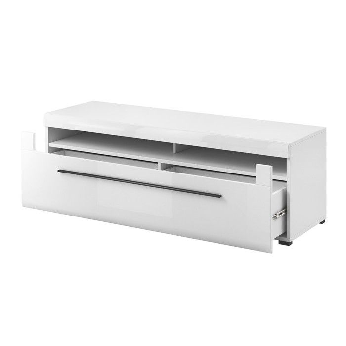 Meuble TV XL 160cm collection BREDA. Coloris blanc mat et blanc brillant. Style design.