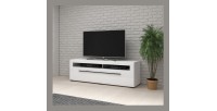 Meuble TV XL 160cm collection BREDA. Coloris blanc mat et blanc brillant. Style design.