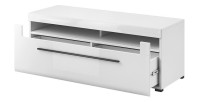 Meuble TV 140cm collection BREDA. Coloris blanc mat et blanc brillant. Style design.
