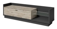 Meuble TV XL 220cm avec LED intégrée. Collection CORK. Coloris gris anthracite et pin.