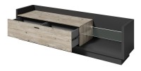 Meuble TV XL 220cm avec LED intégrée. Collection CORK. Coloris gris anthracite et pin.