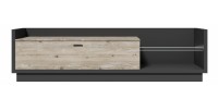 Meuble TV XL 220cm avec LED intégrée. Collection CORK. Coloris gris anthracite et pin.