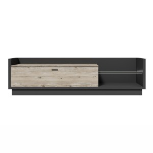Meuble TV XL 220cm avec LED intégrée. Collection CORK. Coloris gris anthracite et pin.