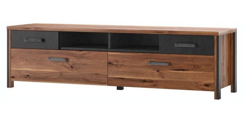 Meuble TV 190cm collection WINDSOR. Coloris chêne foncé et gris anthracite.