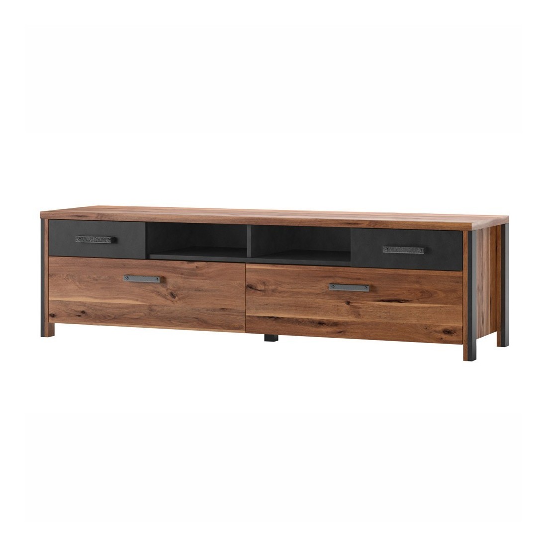 Meuble TV 190cm collection WINDSOR. Coloris chêne foncé et gris anthracite.