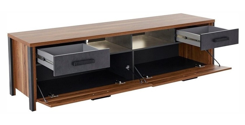 Meuble TV 190cm collection WINDSOR. Coloris chêne foncé et gris anthracite.