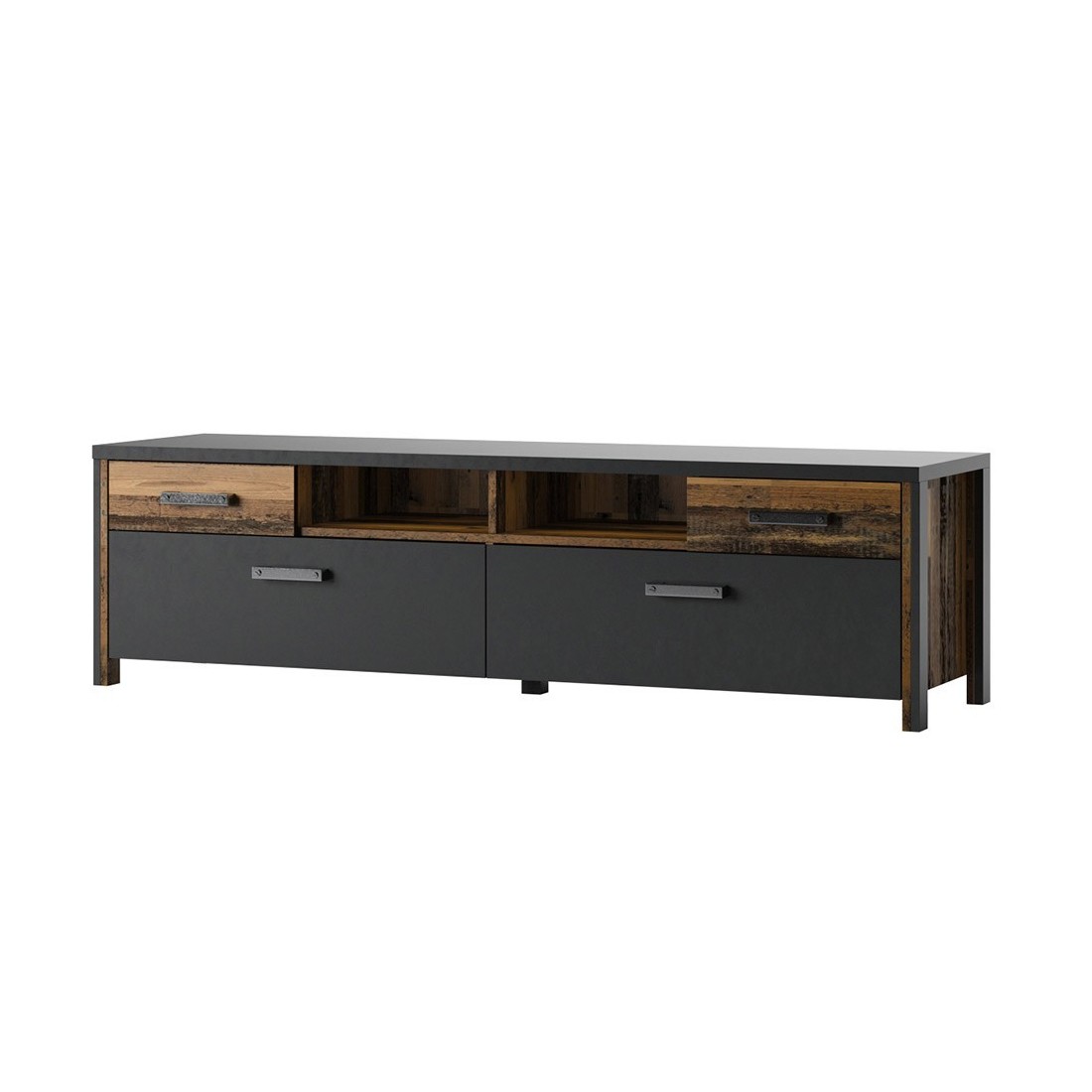 Meuble TV 190cm collection WINDSOR. Coloris gris anthracite et chêne foncé.