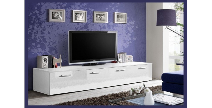 Meuble TV 200cm Collection COMET. Couleur blanc. 2 portes abattantes.