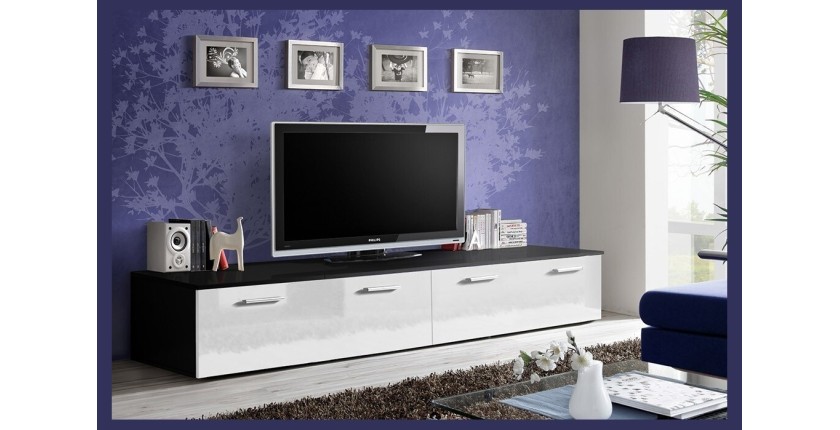 Meuble TV 200cm Collection COMET. Couleur noir et blanc. 2 portes abattantes.